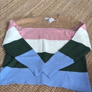 J. Crew Tan and Pink Crew Neck Sweater with Color Block Design